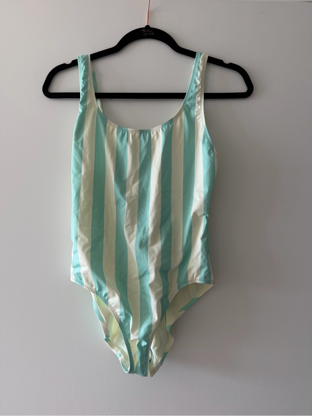 NWT- SOLID & STRIPED Turquoise and Cream Striped One-Piece